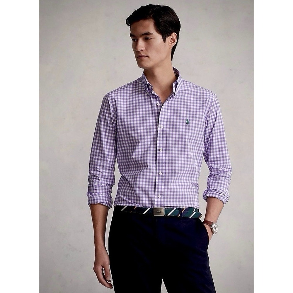 Polo Ralph Lauren M Button Down Shirt Gingham Purple Check Slim Fit NWT 125$